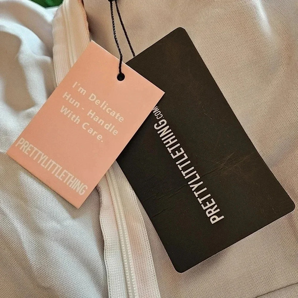 PrettyLittleThing Pink Swirl Print Pleated Waist Puff Sleeve Skater Mini Dress S - Picture 15 of 16